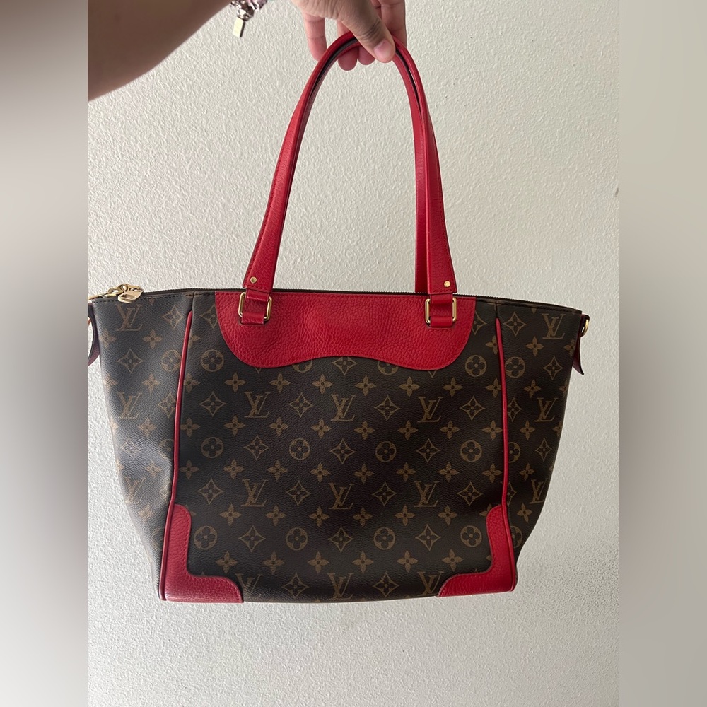 Louis Vuitton Monogram Canvas Tote with Red Leather Trim